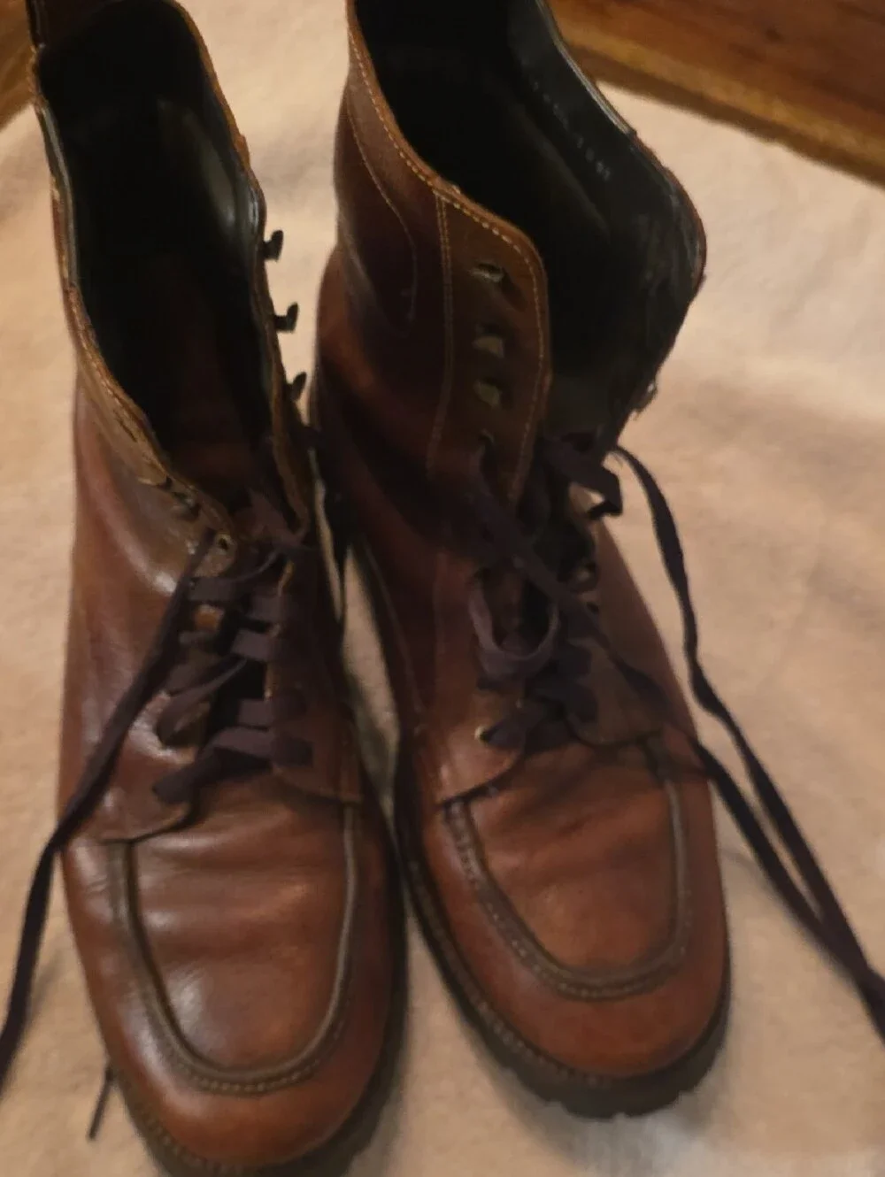 Cole Haan Brown Leather Lace-Up Moc Toe Boots